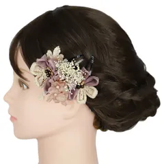 七五三 髪飾り 三歳 七歳 日本髪 花 2点セット 薄紫 ピンク ベージュ つまみ細工 菱つまみ カスミソウ レースリボン パッチン No.9-5426