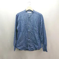 ◇ ◎ green label relaxing UNITED ARROWS ノーカラー ボタン 薄手 シンプル 長袖 シャツ サイズM ブルー レディース E  【1308290053720】