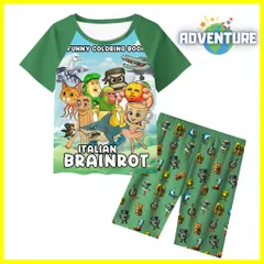 Tung Tung Tung Sahur トゥントゥントゥン サフール Itarian Brainrot イタリアンブレインロット半袖Tシャツ トップス セットアップ上下セット夏パジャマ 110 120 130 140 150 子供服キッズ服 tssuc024