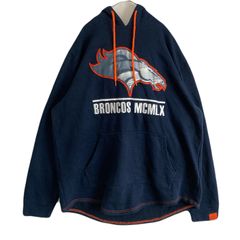【海外規格XL】古着　NFL　スウェットパーカー　DENVER BRONCOS　刺繡ロゴ