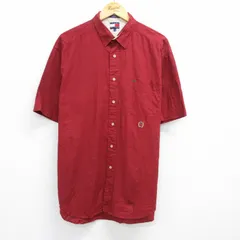 XL/古着 トミーヒルフィガー 半袖 ブランド シャツ メンズ 90s ワンポイントロゴ リネン エンジ 25jun14 中古 トップス
