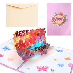 【新着商品】母親 誕生日プレゼント メッセージカード バースデーカード おしゃれ光り ライト付き 3Dポップアップカード 封筒付き 誕生日カード 立体 祝 福カード 寄せ書き [RISOUHE]母へのプレゼント 手作りの贈り物 音楽は付いていません (ピンク)