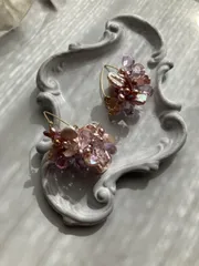 【完成品⠀】Sakura bouquet 天然石と極上パールの儚げ 2wayフープピアス 華やか 春の装い ハレノヒ 14kgf