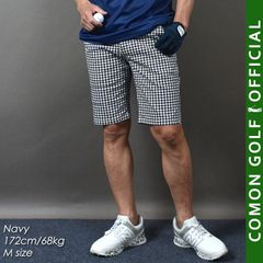 新品【COMONGOLF/コモンゴルフ】千鳥格子ストレッチゴルフショートパンツ/ネイビー(CG-S53782)ゴルフウェア ハーフパンツ 短パン 半ズボン 夏 ウエストゴム 膝上丈 ゴルフパンツ 大きいサイズ M L XL XXL XXXL LL 3L 4L