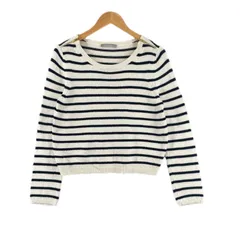 theory luxe セオリーリュクス ボーダー 秋冬 AW 長袖ニット コットン/カシミヤ ホワイト レディース 38【古着】【中古】【送料無料】