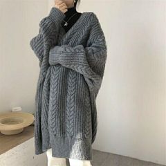 S ロングカーディガン 秋冬 ゆったり レディース ニット 厚手 毛糸 前開き トップス 冷房対策 暖かい 長袖 日常服 カジュアル グレー dg080f4kc