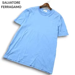イタリア製★ SALVATORE FERRAGAMO サルヴァトーレ フェラガモ ロゴ刺繍 半袖 クルーネック カットソー Tシャツ Sz.L メンズ