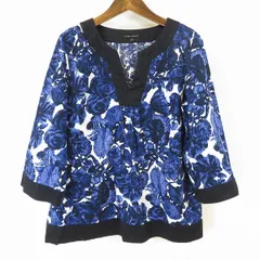#a ローラアシュレイ LAURAASHLEY チュニック 13号 大きいサイズ 黒 紺系 白 花柄 総柄 ブラウス 綿 レディース 934011 k01のサムネイル