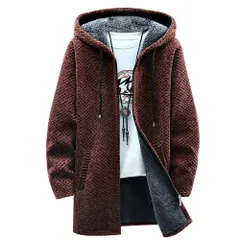 冬服 秋服 ニット ジャケット カジュアル コート アウター メンズ セーター フード付き メンズ ベンチ ゆったり 大きい カーディガン サイズ 裏起毛 厚手 防風 [Mifish] 防寒 暖かい 無地