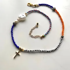 カラフルビーズ　ネックレス　カラフル　ビーズ　ハンドメイド　パール　クロス　十字架