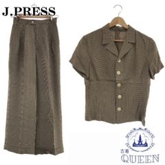 ☆美品☆ J.PRESS ジェイプレス セットアップ 上下 半袖 長ズボン レディース チェック 日本製 901-1956 送料無料