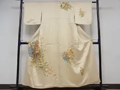 平和屋-こころ店■訪問着 総刺繍 花籠文 金糸 着丈159.5cm 裄丈64cm 正絹 逸品 A-ma6998