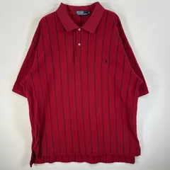 古着 90's/90年代 ポロバイラルフローレン Polo by Ralph Lauren 鹿の子 半袖 ポロシャツ ワンポイント ロゴ 刺繍 大きいサイズ 厚手 2XLT  レッド系 ストライプ メンズ