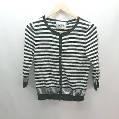◇ ROPE' ロペ フロントボタン ボーダー柄 薄手 カジュアル 長袖 カーディガン サイズM ホワイト ブラック レディース E  【1308160003206】