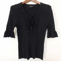 #anc  インゲボルグ INGEBORG カットソー 11 黒 半袖 ニット 花モチーフ リボン レディース [859586]
