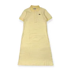70s 80s CHEMISE LACOSTE シュミーズ ラコステ 文字ワニ ボーダー 鹿の子 半袖 ポロワンピース 40/イエロー系 レディース ビンテージ