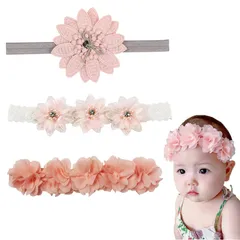 髪飾りお花 ヘアアクセサリー かわいい 子供 おしゃれ ベビーヘアバンド 赤ちゃん ヘッドバンド レースバンド 女の子 お祝い 記念日 ヘアバンド 誕生日 撮影 ベビー 出産祝い 3点セット DFsucces (スタイルA)