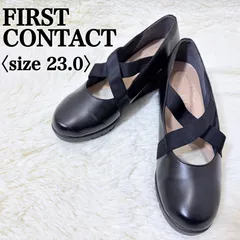 ファーストコンタクト クロスストラップシューズ 23.0cm 日本製 厚底 ウェッジソール ブラック コンフォート 歩きやすい 痛くない 疲れにくい デイリー使い オフィス 通勤 ママ 古着 レディース S0052【フォロアー様10％クーポン】