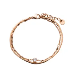 【ピンクゴールド × ワンサイズ】[Cream dot. クリームドット公式] ブレスレット レディースステンレス製 金属アレルギー つけっぱなし サージカルステンレス 2連 重ねづけ キュービックジルコニア 一粒ビジュー 大人のサムネイル