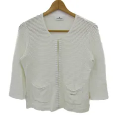 クレージュ ノーカラージャケット アウター ニット 七分袖 レディース 40サイズ オフホワイト×白 courreges 【中古】