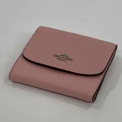 ★M5 COACH コーチ レザー 三つ折り 折りたたみ財布 コンパクト 小銭入れ ファスナータイプ 留め具金具ボタン ピンク レディース 財布