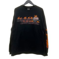 GM718 HARLEY-DAVIDSON ハーレーダビッドソン 長袖 ロンT トップス プルオーバー コットン 綿 100% ブラック メンズ L