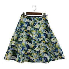 組曲 クミキョク 花柄 フレアスカート size2/ホワイト×ネイビー×イエロー