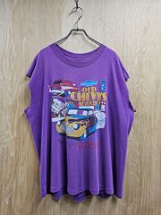 【US古着】90s USA製 anvil American Car Sleeveless T-shirt  |  90年代タグ アンビル アメ車 シボレー ホットロッド カスタムカー プリント シングルステッチ ノースリーブ パープル XL