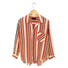 ザラ ZARA コットンリネン ストライプ シャツ レディース import：L 