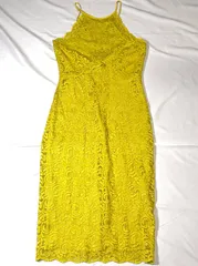 【213092】ZARA WOMAN ザラウーマン  ノースリーブワンピース　総柄　背中ファスナー　M  ・ イエロー