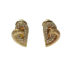 ☆☆Christian Dior クリスチャンディオール ハート モチーフ ラインストーン ゴールド GP イヤリング