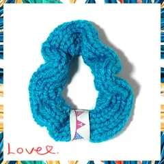 ハンドメイド 【シュシュ】 No.62　毛糸 ニット ターコイズブルー