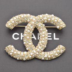 CHANEL シャネル CC ココマーク 　パール 　ラインストーン　アクセサリー ブローチ GP レディース ゴールド　【未使用品】