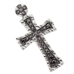 18金 ペンダントトップ メンズ K18WG ブラックダイヤモンド メンズペンダントトップ ホワイトゴールド クロス 十字架 ネックレスヘッド 大き目 男性 鑑別書付き【アクセサリーマート/メルカリShops店】