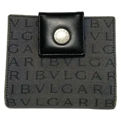 BVLGARI(ブルガリ) Wホック財布 ロゴマニア ネイビー×黒 レザー