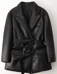 新品限定レディース高級 本革↑☆超ソフトなラムレザーダウンコート 黒♪毛皮ファー