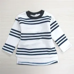 韓国子供服 裏起毛付きトリプルボーダーデザインカットソー トレーナー シンプル 長袖 冬服 キッズ トップス ネイビー