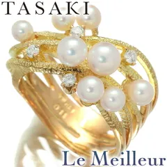 タサキ TASAKI ベビーパールリング 指輪 真珠 2.99〜4.55mm ダイヤモンド イエローゴールド K18YG 11号 中古 プレラブド 返品OK
