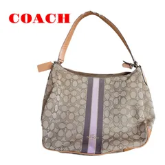 コーチ　トートバッグ　ワンショルダー　肩掛け　シグネチャー　F39042　ブラウン　ストライプ