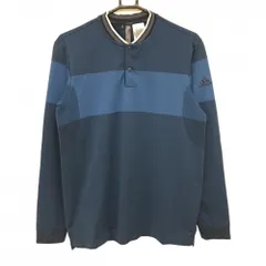 ★特価★アディダス 長袖ポロシャツ ネイビー 胸ライン スタンドカラー 袖下メッシュ編み 背面3ライン  メンズ M ゴルフウェア adidas