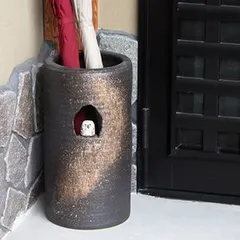 信楽焼 陶器 やきもの 壷 玄関 傘入れ 白ふくろう付き傘立て kt-0111