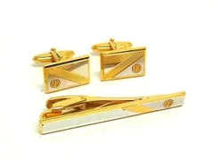 dunhill ダンヒル ネクタイピン カフスボタン カフリンクス 2点セット アクセサリー メンズ ゴールド系×シルバー系 DI8542 冠婚葬祭 結婚式 葬式