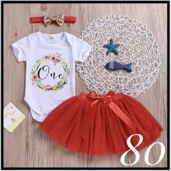 70-80cm　1歳誕生日ドレス赤　Tシャツロンパース　クリスマス　12m