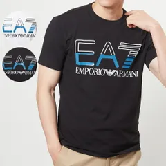 エンポリオアルマーニ EMPORIO ARMANI EA7 メンズ オーバーサイズロゴ 半袖ジャージーTシャツ LOGO SERIES 3RPT07 PJLBZ BLACK×BLUE LOGO