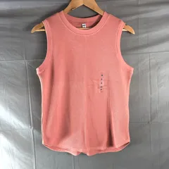 ユニクロ UNIQLO カットソー ノースリーブ ワッフル生地 リブ 綿 タグ付き サーモンピンク系 Mサイズ 2025071100013