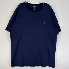 古着 ポロ・ラルフローレン POLO RALPH LAUREN 半袖Tシャツ ロゴ 刺繍 クルーネック L  ネイビー 無地 メンズ