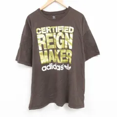 XL/古着 アディダス adidas 半袖 Tシャツ メンズ ワンポイントロゴ リーフ トレフォイル 大きいサイズ コットン クルーネック 茶 ブラウン 