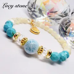 19.天然石 パワーストーン ブレスレット 数珠 15cm ラリマー ターコイズ マザーオブパール