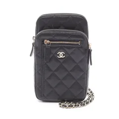 シャネル CHANEL ショルダーバッグ マトラッセ フォンホルダー スマホポーチ AP4434 ブラック カーフ（牛革） マトラッセ フォンショルダー レディース Used A