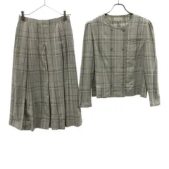 バーバリーズ 90s ウールブレンド オールド チェック 長袖 スカートスーツ 上下 セットアップ 11AR グレー系 Burberrys 肩パット レディース